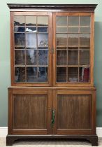 VICTORIAN MAHOGANY BOOKCASE CUPBOARD, glazed top doors with adjustable shelves, above the base