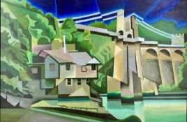 ‡ ALEX CAMPBELL (British, b. 1936) acrylic paint and varnish on canvas - cubist scene, entitled