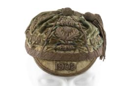 RUGBY UNION CLUB HOUSE: 1902 SCOTLAND CAP PRESENTED TO WILLIAM ELLIOT KYLE (1881-1959) AFTER HIS