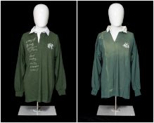 RUGBY UNION CLUB HOUSE: HAWICK GREATS SIGNED JERSEY, Pringle branded green jersey with Hawick emblem