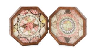 MARITIME CLUB HOUSE: 19TH C. SHELL VALENTINE, octagonal double box case, shell centre spelling '