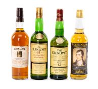 WINE, WHISKY & SPIRITS CLUB HOUSE: FOUR BOTTLES OF MALT WHISKY including, Aberlour 10yo, 40%,