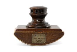 MARITIME CLUB HOUSE: H.M.S. BRITANNIA SOUVENIR BLOTTER, with capstan shaped handle, applied brass