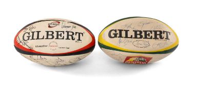 RUGBY UNION CLUB HOUSE: SIGNED TRI-NATIONS RUGBY BALLS, South African, Gilbert replica, size 5,