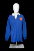 RUGBY UNION CLUB HOUSE: MATCH-WORN FRENCH INTERNATIONAL JERSEY, blue jersey with Gallic rooster