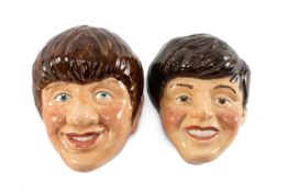 MUSIC CLUB HOUSE: TWO KELSBORO WARE THE BEATLES WALL MASKS, c. 1964, depicting Paul McCartney and