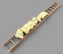 MILITARY CLUB HOUSE: WWII AUXILIARY FIRE SERVICE LADDER & CANVAS WATER BUCKETS, two-section ladder