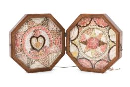 MARITIME CLUB HOUSE: 19TH C. SHELL VALENTINE, octagonal double box case, shell centres with heart