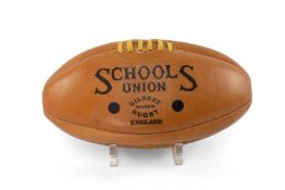 RUGBY UNION CLUB HOUSE: GILBERT SCHOOLS UNION LEATHER BALL – AUTOGRAPHED, light tan leather,
