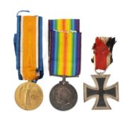 MILITARY CLUB HOUSE: THREE MEDALS, comprising German WW2 Iron Cross 2nd class, British WW1 medal