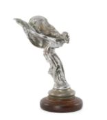 MOTORING CLUB HOUSE: ROLLS ROYCE 'SPIRIT OF ECSTASY' CAR MASCOT, on nickel mount and turned wood
