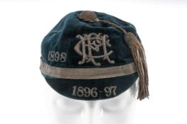 RUGBY UNION CLUB HOUSE: 1896-1897 PLAYER'S CAP OF SIR THOMAS HENDERSON, dark blue velvet with ornate