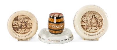 ADVERTISING CLUB HOUSE: THREE GUINNESS ASHTRAYS, comprising Mintons combination match box holder and