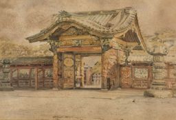 ATTRIBUTED TO ADELA BRETON (British, 1849-1923) watercolour - Temple Gate at Shiba, Japan, ink-