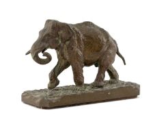 ‡ CHRISTOPHE FRATIN (French, 1801-1864) bronze - Asian Elephant Walking, on rectangular plinth,