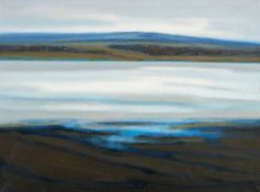 ‡ CELIA FAIRFAX (British, 1928-2024) oil on canvas - land and estuary, signed, indistinctly titled