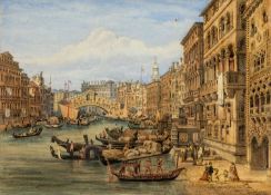 JOSEPH JOSIAH DODD (British, 1810-1894) watercolour - titled 'Grande Canal and Bridge of the Rialto,
