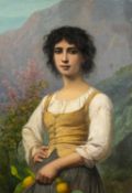 CHARLES ZACHARIE LANDELLE (French, 1821-1908) oil on canvas - entitled, 'La Récolte Des Citrons,