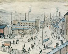 ‡ LAURENCE STEPHEN LOWRY RBA RA (British, 1887-1976) colour lithograph - Huddersfield, a bustling