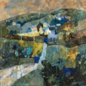 ‡ BARBARA STEWART (British, born 1929) mixed media and pastel - entitled verso, 'Welsh Village,