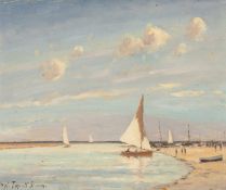 ‡ HUGH BOYCOTT-BROWN (British, 1909-1990) oil on board - sailing boats, signed, 24 x 29cms