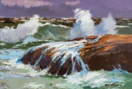 ‡ DONALD MCINTYRE (1923-2009) acrylic - entitled verso 'Surf and Dark Sky' on Attic Gallery label,