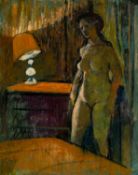 ‡ JOHN ELWYN (Welsh 1916-1997) oil on board - standing nude female, signed verso, 56 x 44cms