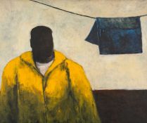 ‡ JAMES DONOVAN (Welsh b.1974) oil on board - entitled 'Blue Book', initialled verso P.J.D '97, 74 x