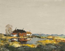 ‡ CHARLES WYATT WARREN (Welsh 1908-1993) oil on board - entitled verso, 'Farm Near Snowdon', signed,