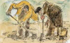 ‡ WILLIAM SELWYN (Welsh b. 1933) watercolour and pencil - entitled verso 'Bait Collecting / Hel