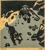 ‡ SIR KYFFIN WILLIAMS RA (Welsh 1918-2006) limited edition (46/150) linocut print - farmer and
