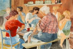 ‡ CLAUDIA WILLIAMS (1933-2024) watercolour - entitled verso, 'Grape Pickers Luncheon' on Martin