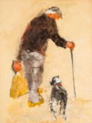 ‡ ALASTAIR ELKES-JONES (Welsh 1942-2024) oil on canvas - entitled verso, 'Figure with Dog 3' on
