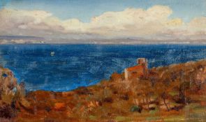 CHRISTOPHER WILLIAMS (Welsh 1873-1934) oil on canvas - entitled verso, 'Coastal Landscape, Before