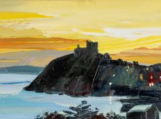 ‡ SARAH CARVELL (Welsh b.1964) oil on canvas - entitled verso, 'Criccieth Lighting Up' on Ffin-y-