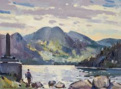 ‡ ED FORREST (1918-2002) oil on board - entitled verso, 'Taking a Rest, Llyn Crafnant', signed, 22 x