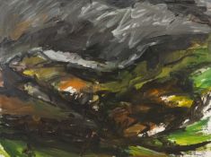 ‡ PETER PRENDERGAST (Welsh 1946-2007) acrylic on paper - entitled verso, 'Grey Evening, Nant