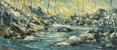 ‡ CHARLES WYATT WARREN (Welsh 1908-1993) oil on board - entitled verso 'The Pool in the Ogwen',