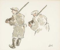 ‡ SIR KYFFIN WILLIAMS RA (Welsh 1918-2006) watercolour and pencil - entitled verso, 'Farmers with