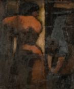 ‡ WILL ROBERTS (Welsh 1907-2000) oil on board - entitled verso, 'Charlady & Woman' on Albany Gallery