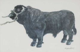 ‡ SIR KYFFIN WILLIAMS RA (Welsh 1918-2006) open edition print - Welsh black bull, fully signed, 39.5