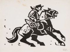 ‡ SIR KYFFIN WILLIAMS RA (Welsh 1918-2006) linocut - Patagonian horseman, signed with initials, with