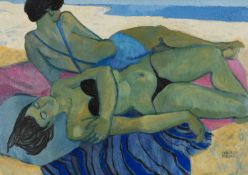 ‡ CLAUDIA WILLIAMS (1933-2024) oil on canvas - entitled verso, 'Two Bathers in the Shade' on