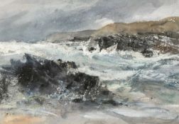 ‡ WILLIAM SELWYN (Welsh b.1933) mixed media on paper - entitled verso, 'Porth Dafarch', signed, 40 x