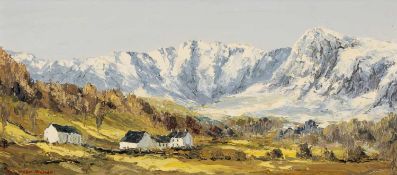 ‡ CHARLES WYATT WARREN (Welsh 1908-1993) oil on board - entitled verso, 'Cader Idris, Early Snow' on