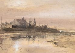 ‡ WILLIAM SELWYN (Welsh b.1933) mixed media on paper - entitled verso, 'Foryd Bay' on Albany Gallery