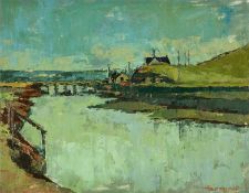 ‡ HYWEL HARRIES (Welsh 1921-1990) oil on board - The River Ystwyth at Tan-y-Bwlch, Aberystwyth,