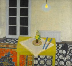 ERNEST ZOBOLE (Welsh 1927-1999) oil on canvas - standing dog gazing longingly at two packets of