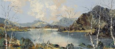 ‡ CHARLES WYATT WARREN (Welsh 1908-1993) oil on board - entitled verso 'Llyn Cwm Bychan', signed, 24