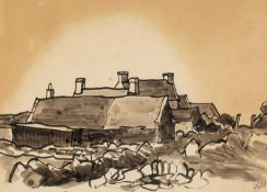‡ SIR KYFFIN WILLIAMS RA (Welsh 1918-2006) ink and wash - farmstead and associated buildings, signed